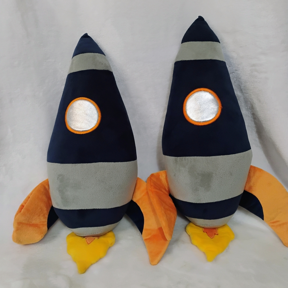 2 Huntington Home Space Rocket Ship Plush Throw Pillow Stuffed Toy Kids Decor